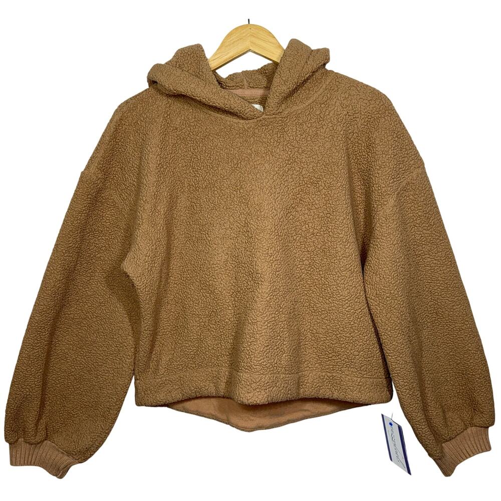 Abercrombie & Fitch Soft AF Tan Faux Fur Sherpa Hoodie Teddy Sweatshirt Womens L